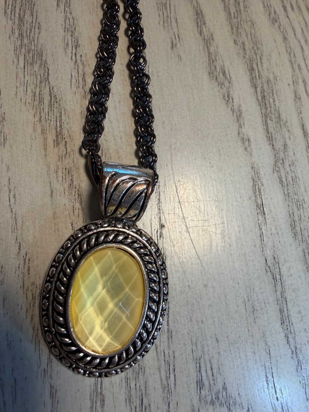 Lia Sophia Yellow Oval Pendant Necklace with Silver-Tone Frame
